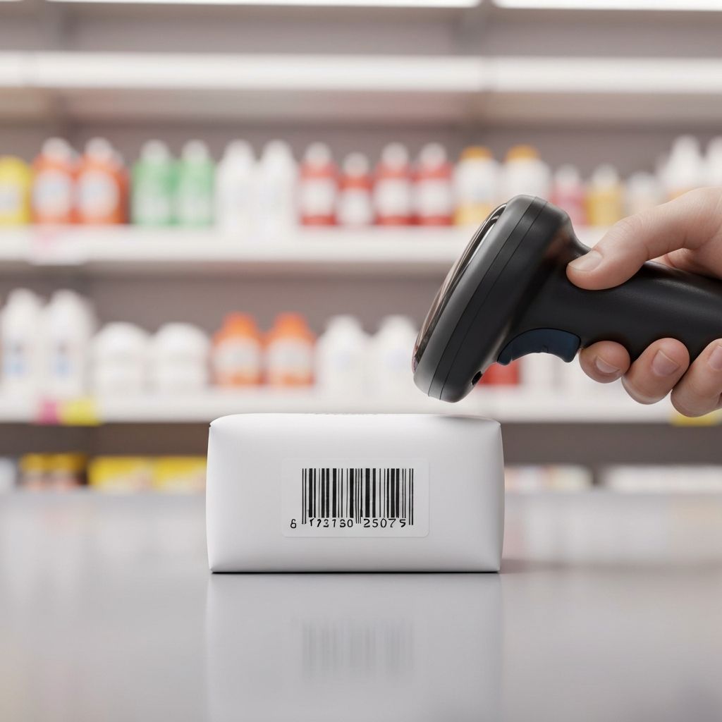 Free online UPC barcode generator example showing a scannable UPC product label at retail checkout